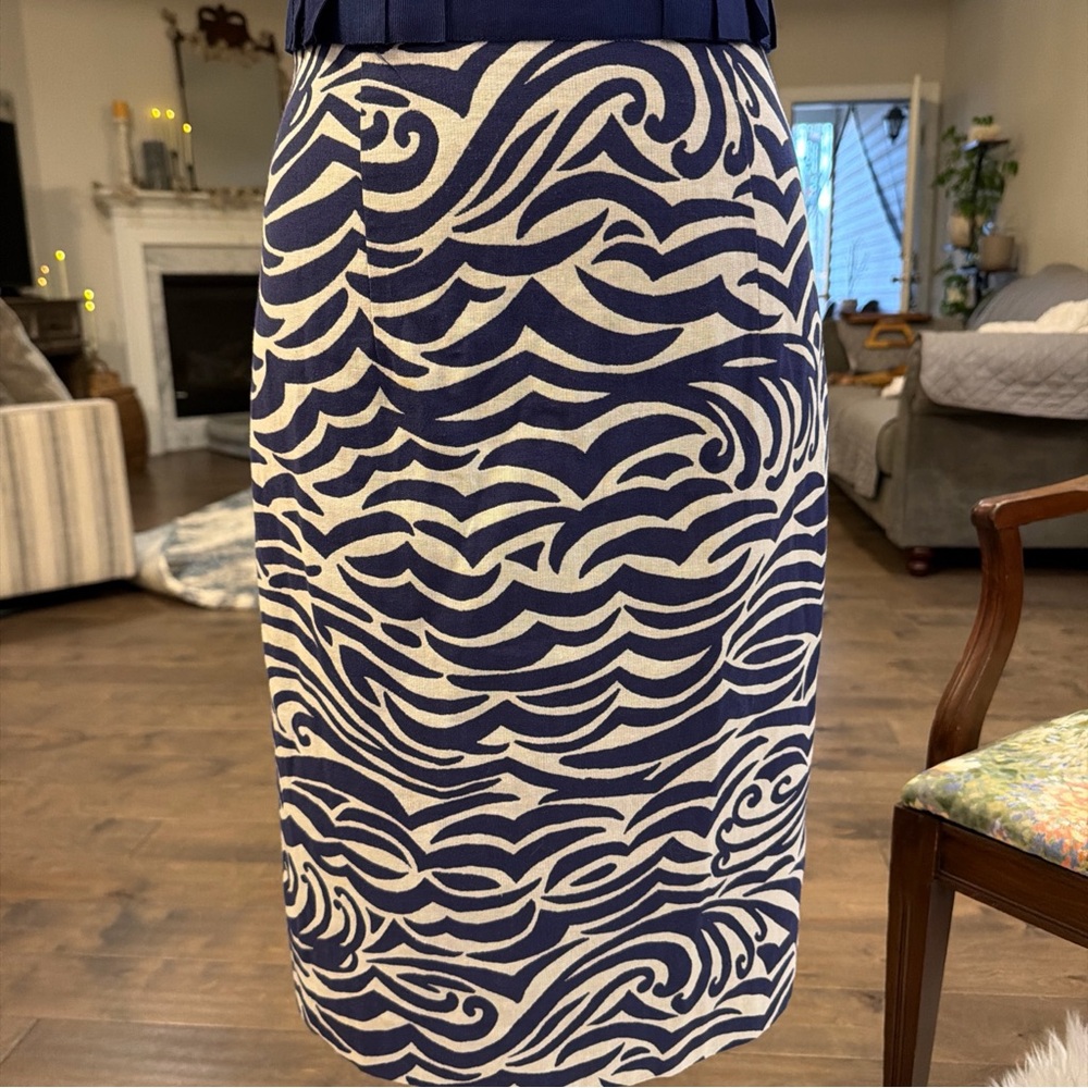 ANTONIO MELANI Navy and White Patterned Midi Dress - Picture 5 of 9